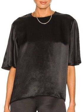 Weekend Stories Sophie Black Satin Top T Shirt Size M